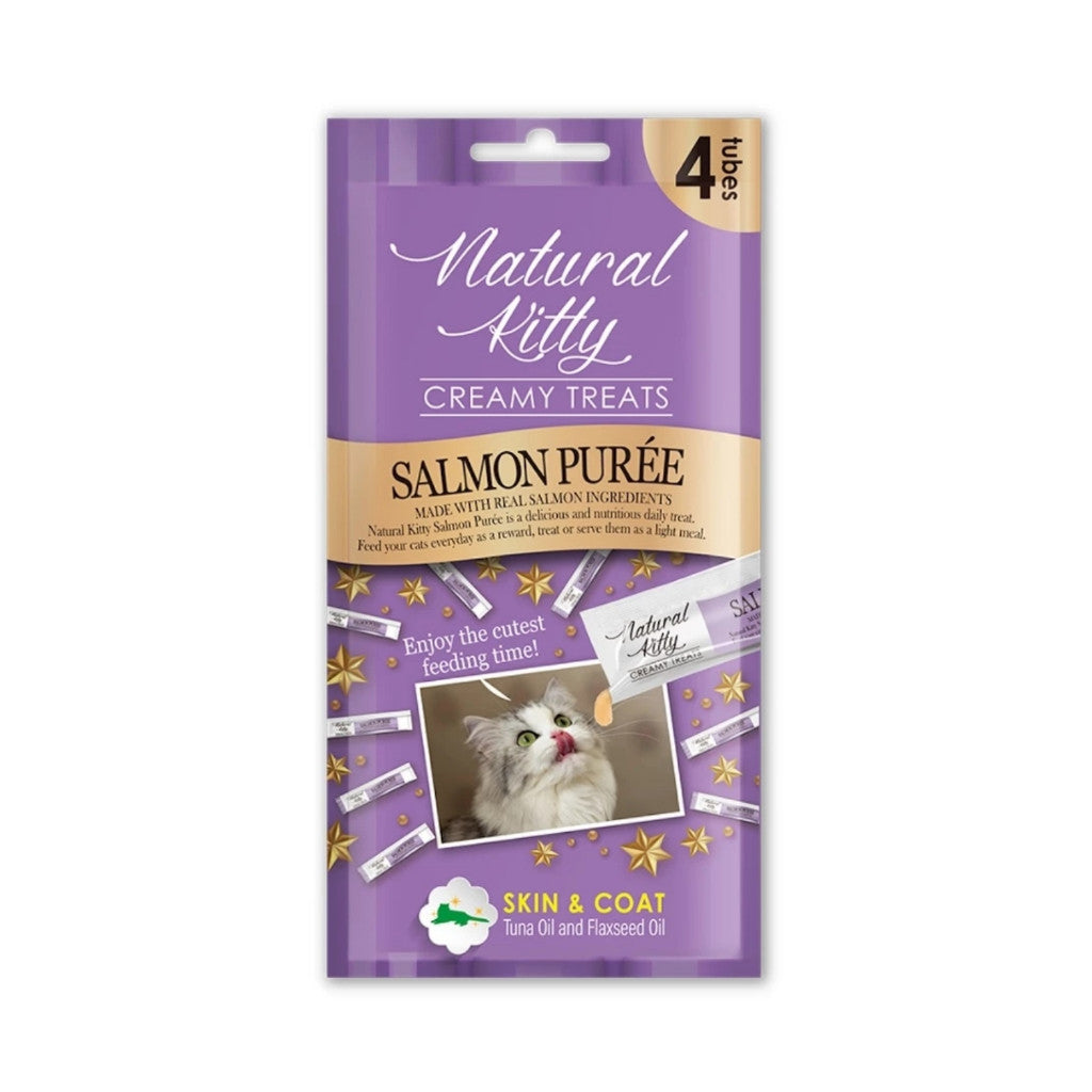 Natural Kitty Creamy Cat Treats 4 x 12g - Superfood Lickable Cat Food NEW Salmon Puree
