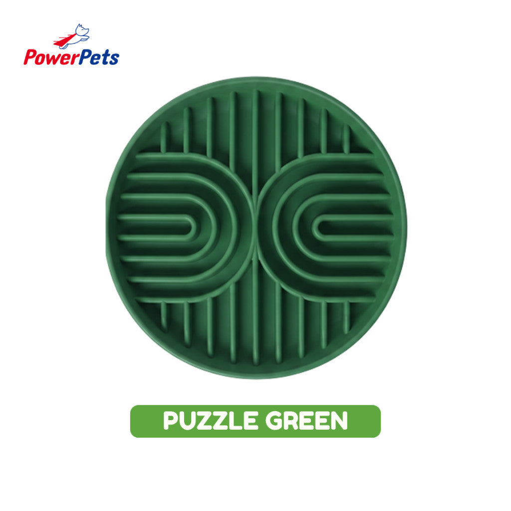 PowerPets Silicone Slow Feeder For Pets - Food-Safe Silicone Non-Toxic Pet Bowl Training Licking Pad Puzzle Round Green
