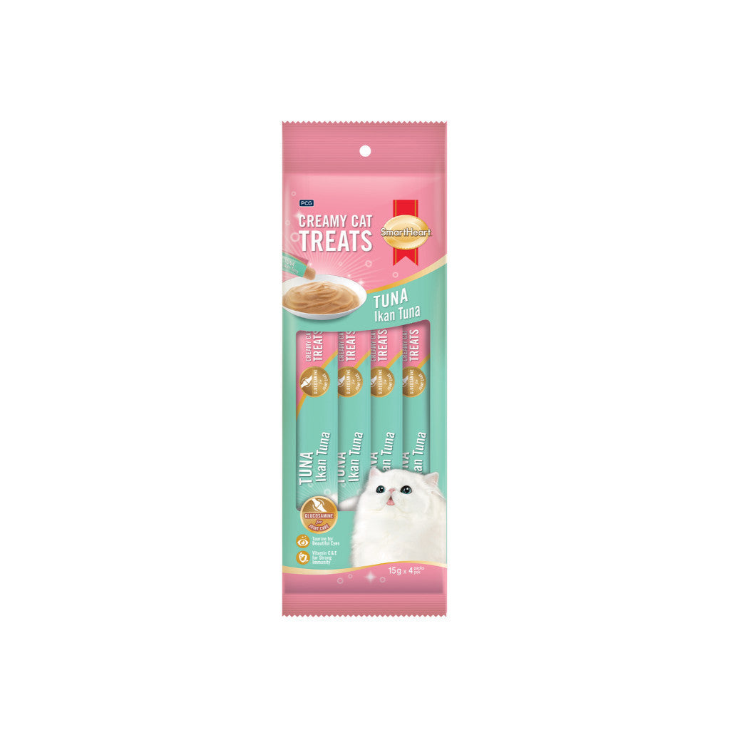 SmartHeart Creamy Cat Treats 15g x 4 Sticks – Nutritious Training Cat Snack Tuna