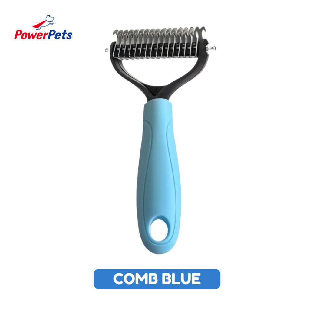 PowerPets Hair Comb & Hair Brush For Pets - Grooming Hair Care & Reduces Shedding Hair Comb (Blue)