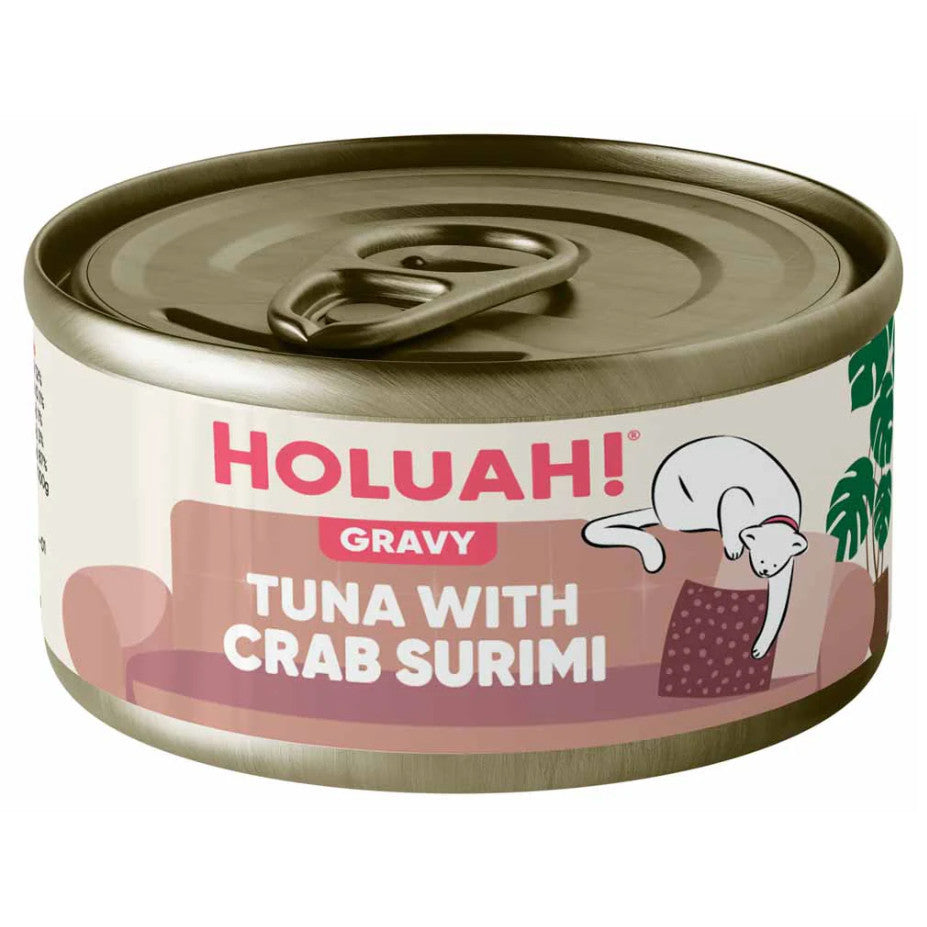 Holuah Tuna in Gravy Can Cat Food 80g - Tender Tuna Chunks Complete & Balanced Food for Cats Tuna w Crab Surimi