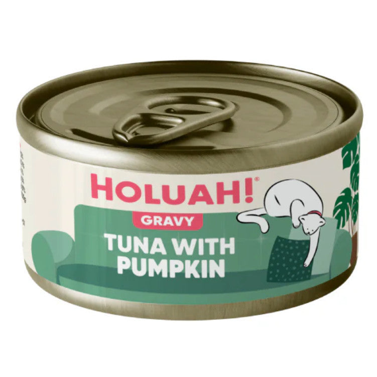 Holuah Tuna in Gravy Can Cat Food 80g - Tender Tuna Chunks Complete & Balanced Food for Cats Tuna w Pumpkin