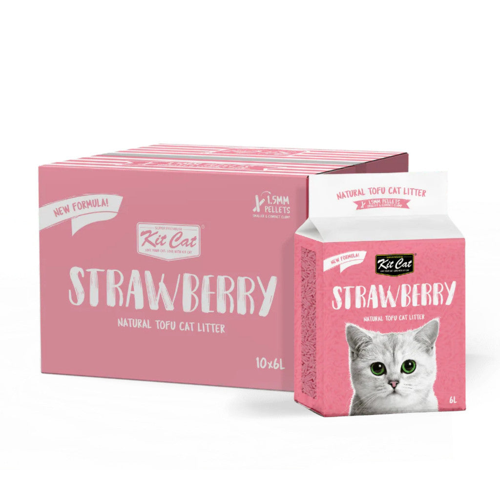 [Bundle of 10] Kit Cat Natural Tofu Cat Litter 6L - 1.5mm Quick Clumping Low Dust Odor Control Strawberry