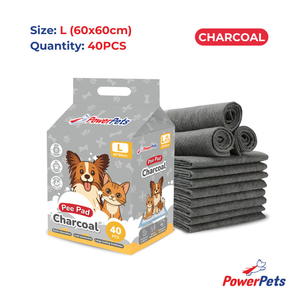 [Bundle of 8] PowerPets Pet Pee Pad Original & Charcoal - Absorbent Odor Control Training Pad Charcoal L: 60x60cm 40s