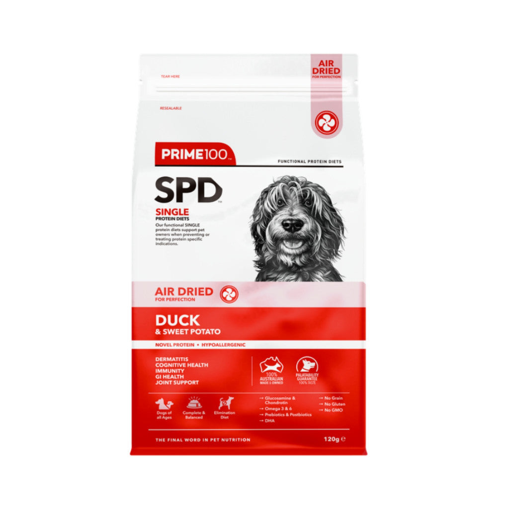 Prime 100 SPD Air Dried Single Protein Complete & Balanced Diet For Dogs 120g Duck & Potato