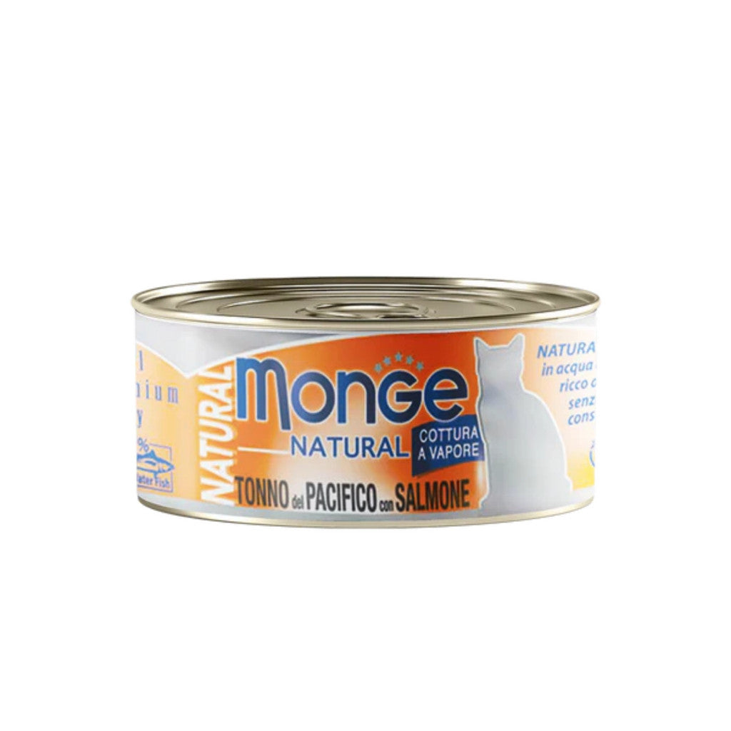 Monge Cat Wet Canned Food 80g – Natural Delicate Jelly Formula, Complete & Balanced Meal Tuna With Salmon