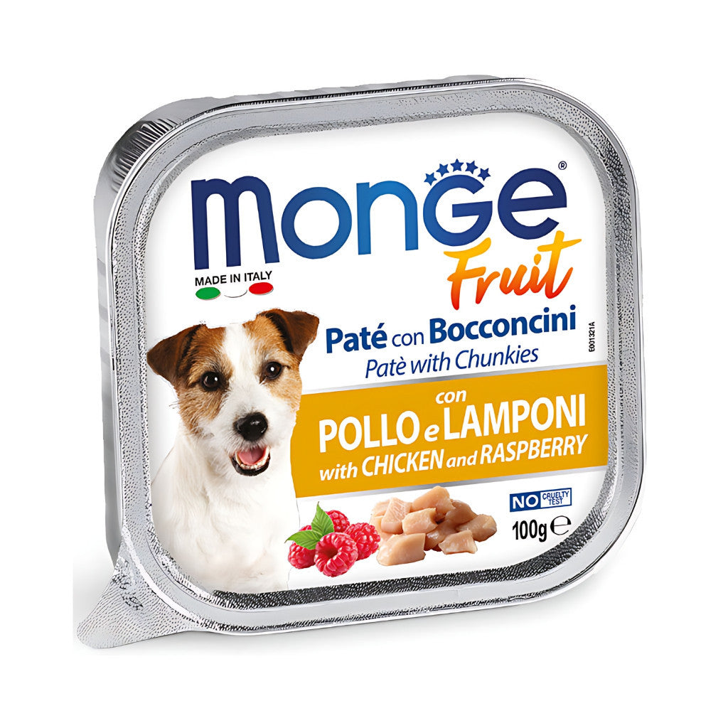 [Bundle of 16] Monge Fresh Pate & Fruits Dog Wet Food 100g - Nutritious Complete & Balanced Chicken & Raspberry