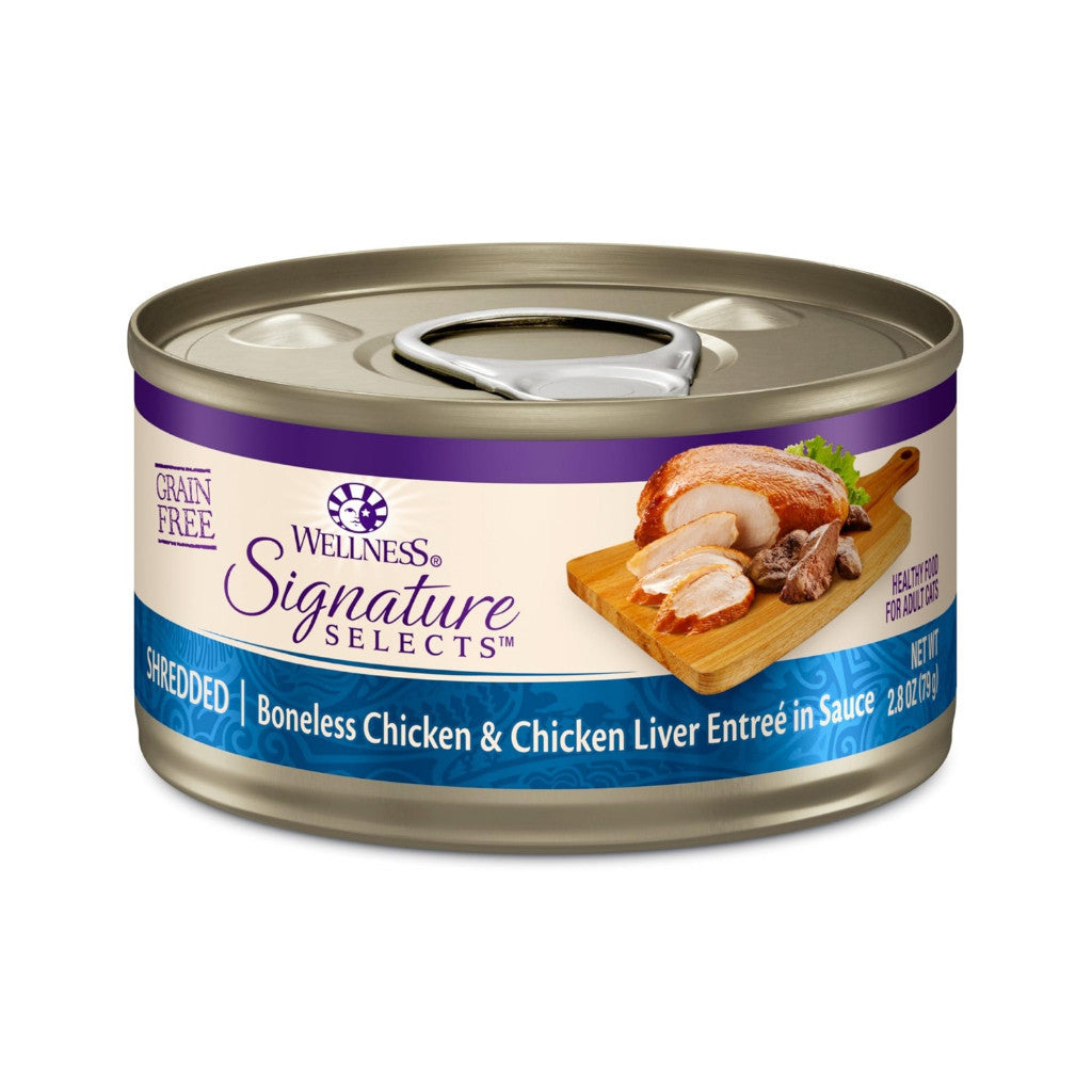 Wellness CORE Signature Selects Wet Cat Food 5.3oz / 5.5oz – Grain-Free, High-Protein Natural Recipe in Savory Broth Shredded Chicken Liver