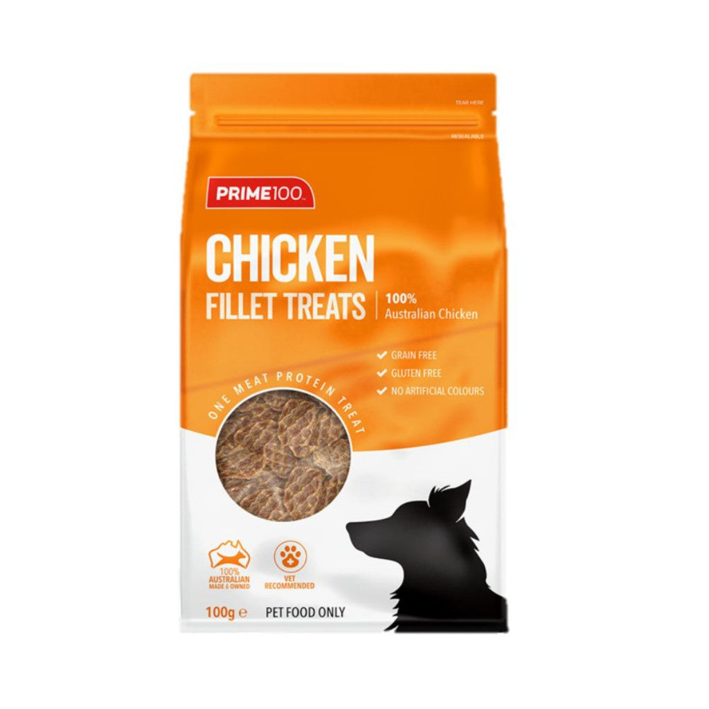 Prime 100 One Meat Protein Fillet Jerky Dog Treats 100g Chicken