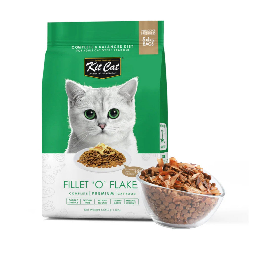 Kit Cat Dry Cat Food 5kg – Premium Complete & Balanced Nutrition for Adult Cats Fillet 'O' Flakes