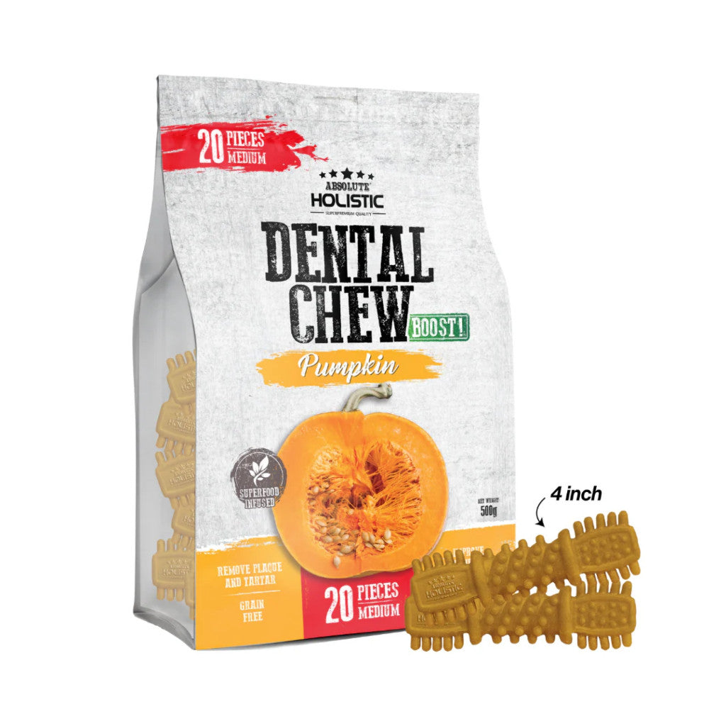 Absolute Holistic Dog Dental Chew Jumbo Pack 450g & 500g - Oral Treats For Dog Pumpkin Medium 20s