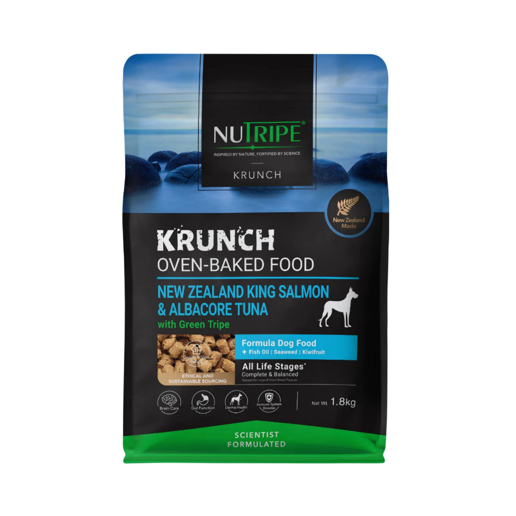 Nutripe Krunch Oven-Baked Dog & Cat Food with Green Tripe 1.6kg - 7kg - Complete & Balanced Crunchy Kibble DOG King Salmon & Tuna 1.8kg