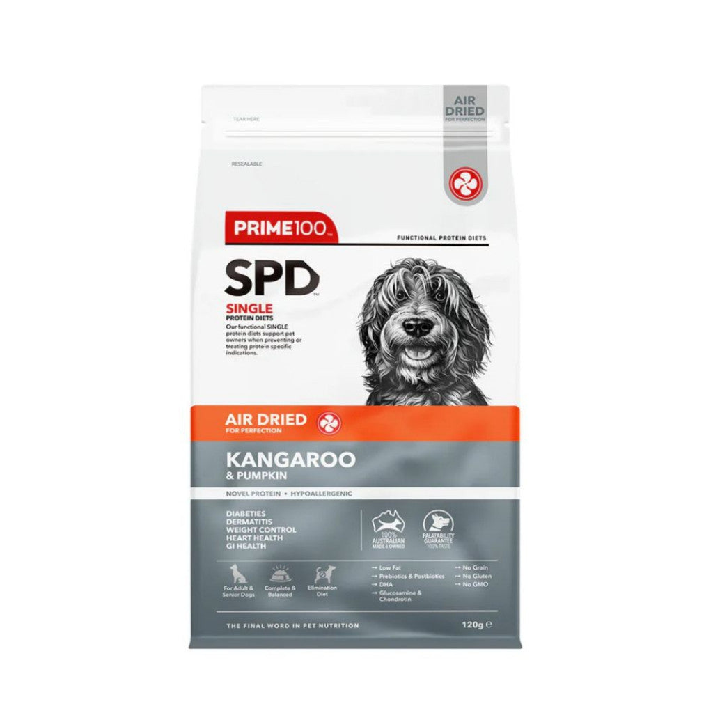 Prime 100 SPD Air Dried Single Protein Complete & Balanced Diet For Dogs 120g Kangaroo & Pumpkin