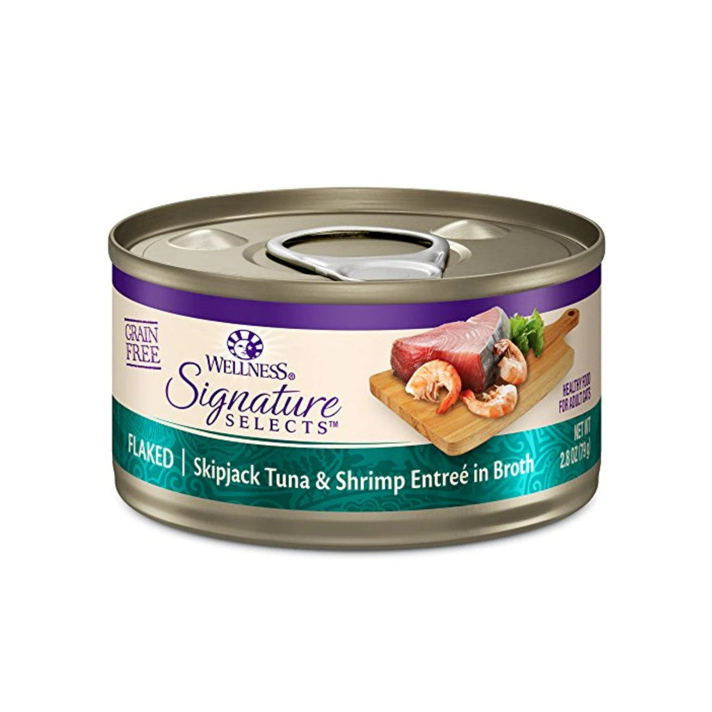 Wellness CORE Signature Selects Wet Cat Food 5.3oz / 5.5oz – Grain-Free, High-Protein Natural Recipe in Savory Broth Flaked Tuna Shrimp