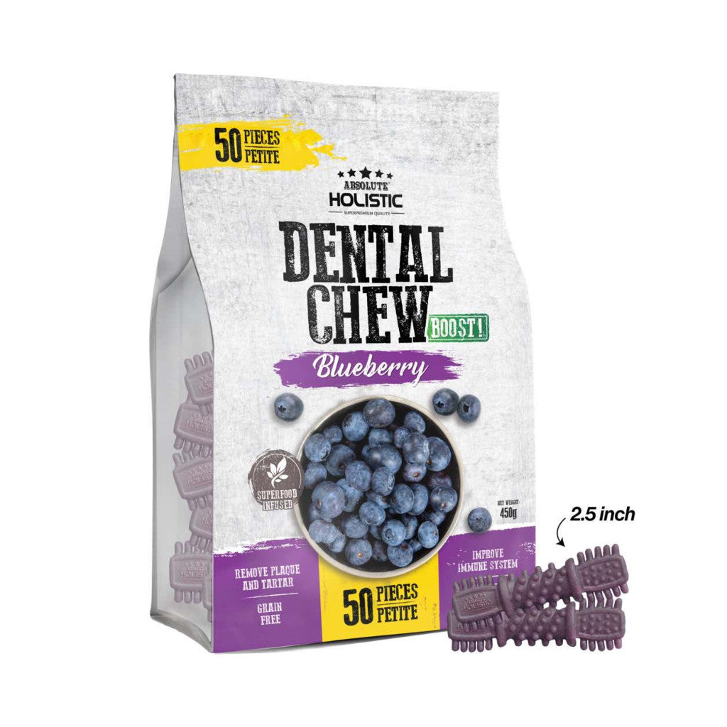 Absolute Holistic Dog Dental Chew Jumbo Pack 450g & 500g - Oral Treats For Dog Blueberry Petite 50s