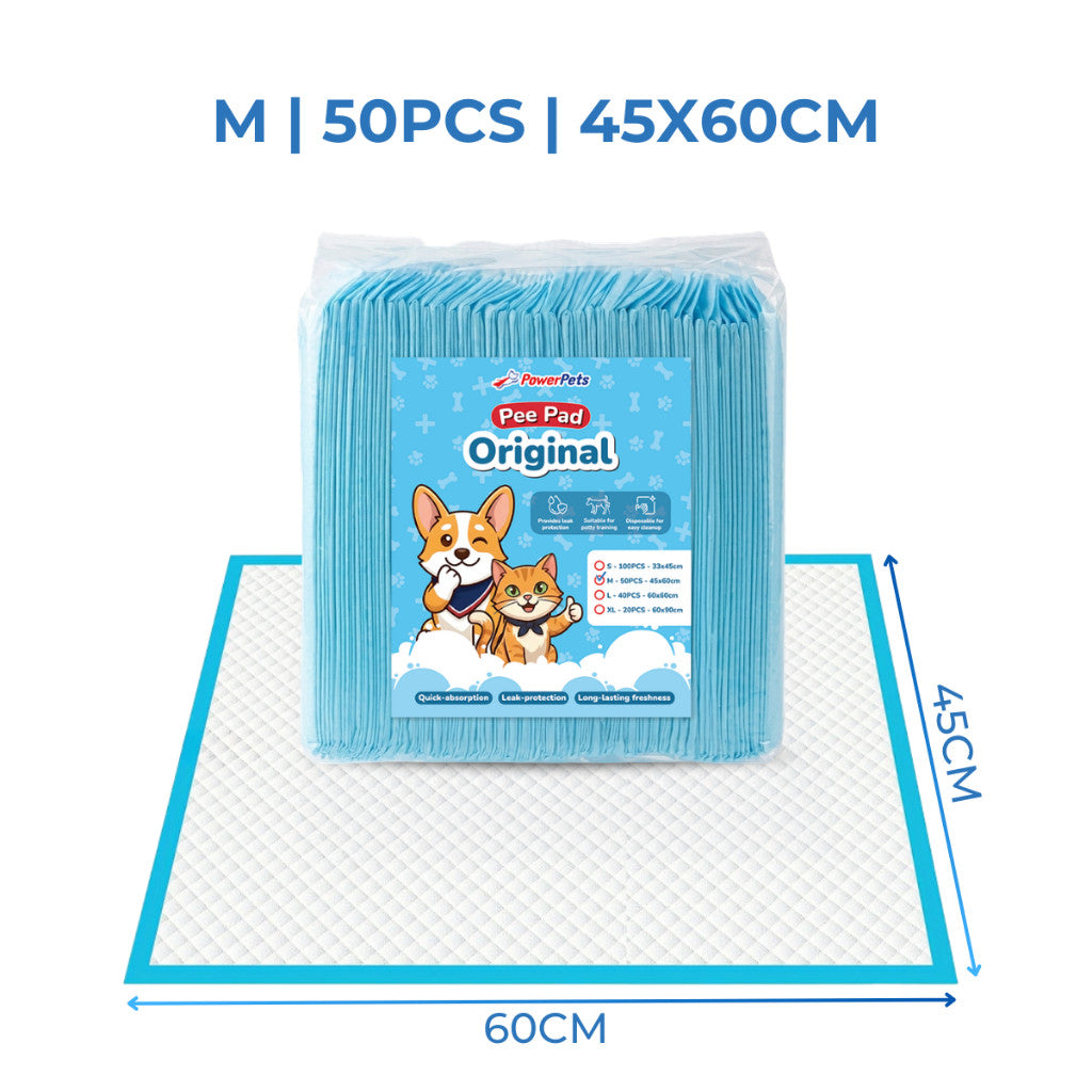 [Bundle of 8] PowerPets Pet Pee Pad S-XL Size | 20pcs-100pcs – Leak-Proof Odor Control Absorbent Dog Training Pads Medium 45x60cm 50pcs