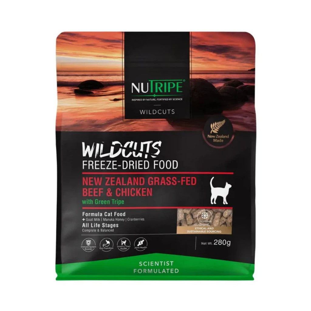Nutripe WildCuts Freeze-Dried Cat & Dog Food With Green Tripe 280g 380g - NZ Grass-Fed Meat & Fish CAT Beef Chick 280g