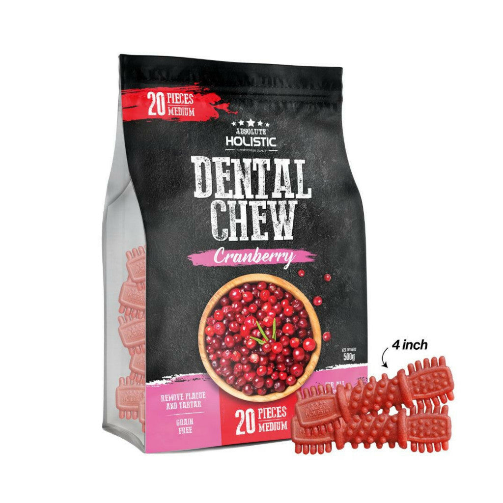 Absolute Holistic Dog Dental Chew Jumbo Pack 450g & 500g - Oral Treats For Dog Cranberry Medium 20s