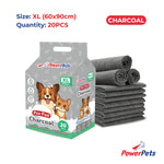 [Bundle of 8] PowerPets Pet Pee Pad Original & Charcoal - Absorbent Odor Control Training Pad Charcoal XL: 60x90cm 20s