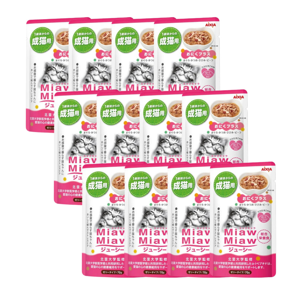 [Bundle of 12] Aixia Miaw Miaw Juicy Pouch - Meat And Fish Mix Wet Cat Food 60g 70g MJ5 Meat Plus 60g
