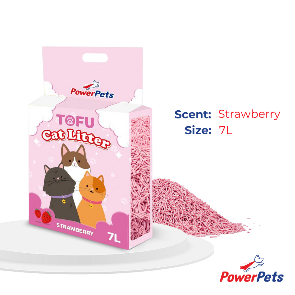 PowerPets Tofu Cat Litter 7L – Absorbent, Dust-Free, Clumping, Odor Control Strawberry 7L