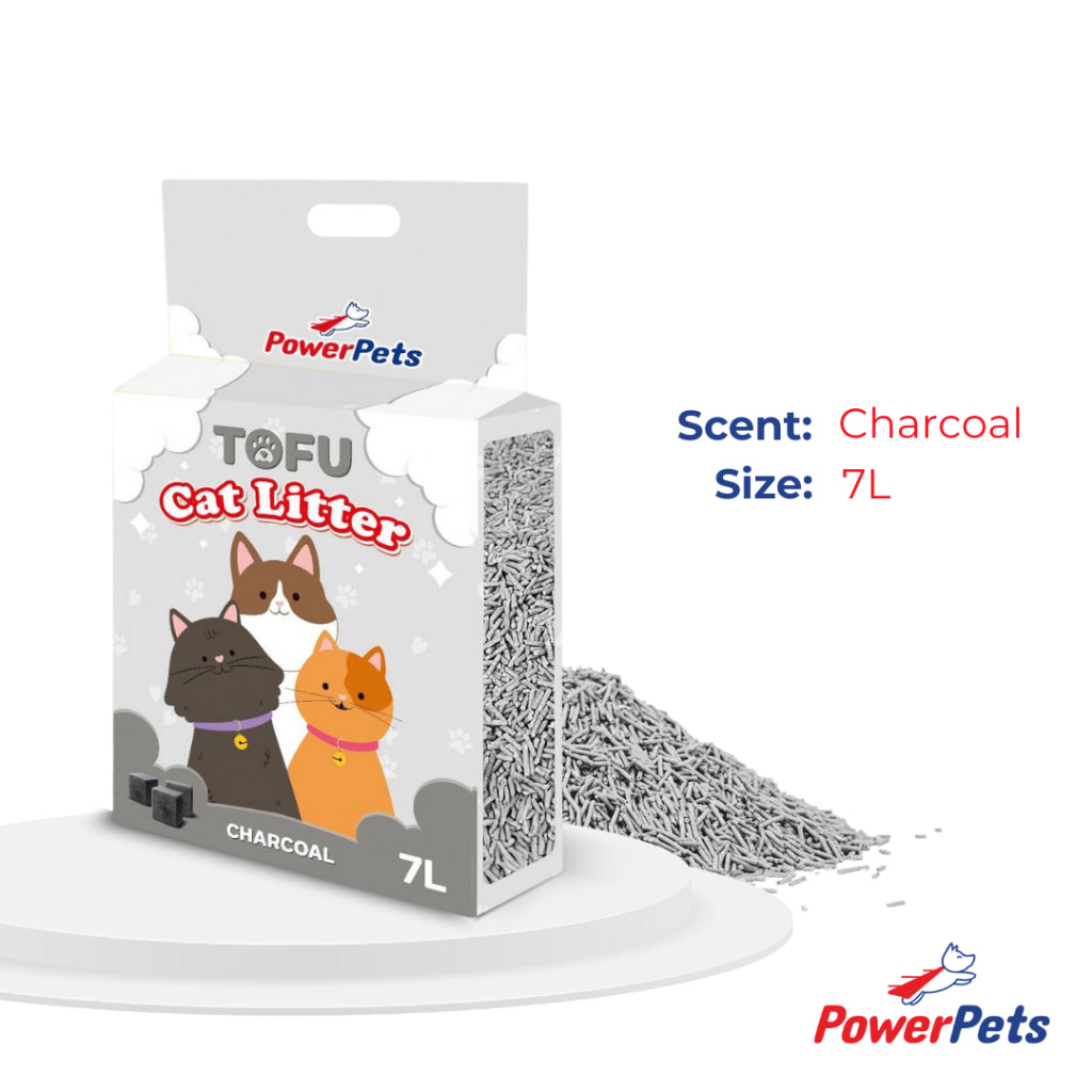 PowerPets Tofu Cat Litter 7L – Absorbent, Dust-Free, Clumping, Odor Control Charcoal 7L