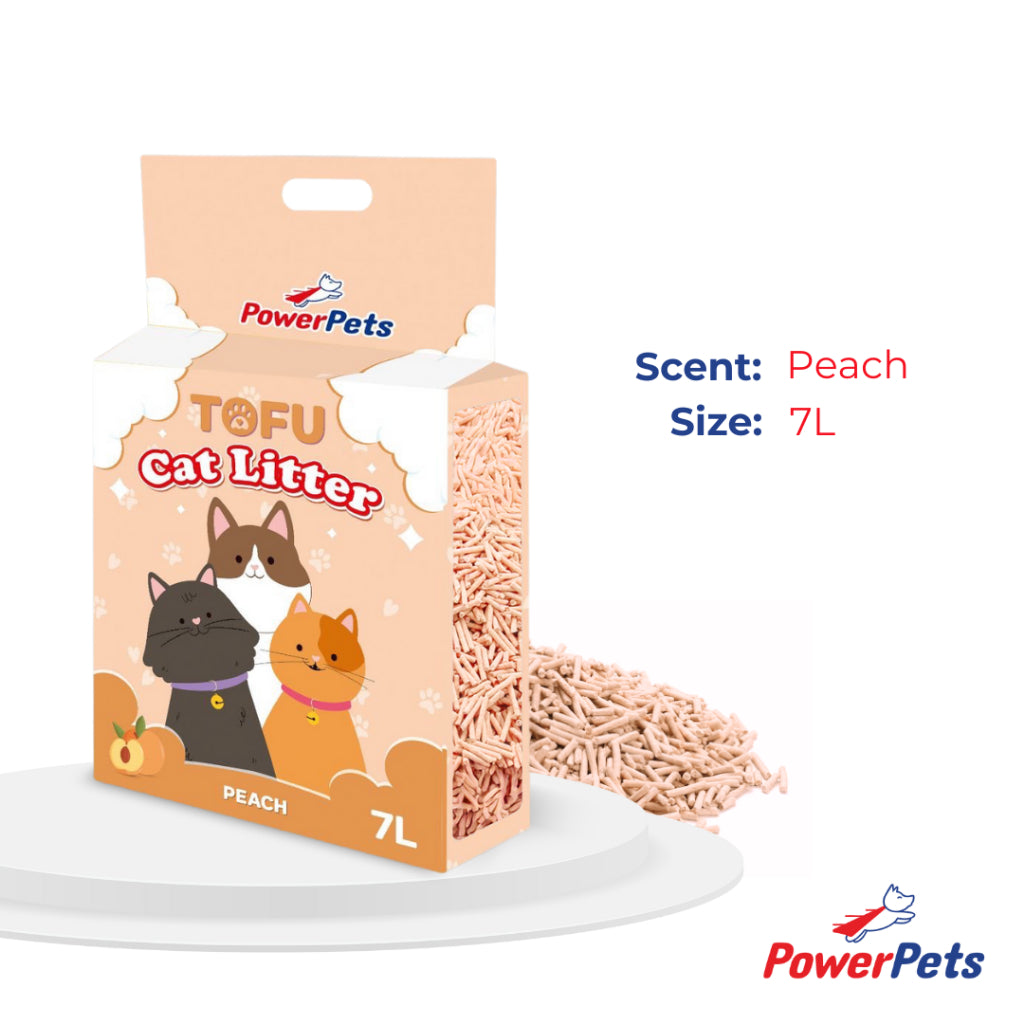 PowerPets Tofu Cat Litter 7L – Absorbent, Dust-Free, Clumping, Odor Control Peach 7L