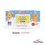 PowerPets Antibacterial Scented Pet Wet Wipes 80 Sheets – Alcohol & Paraben-Free, Gentle On Skin Lemon