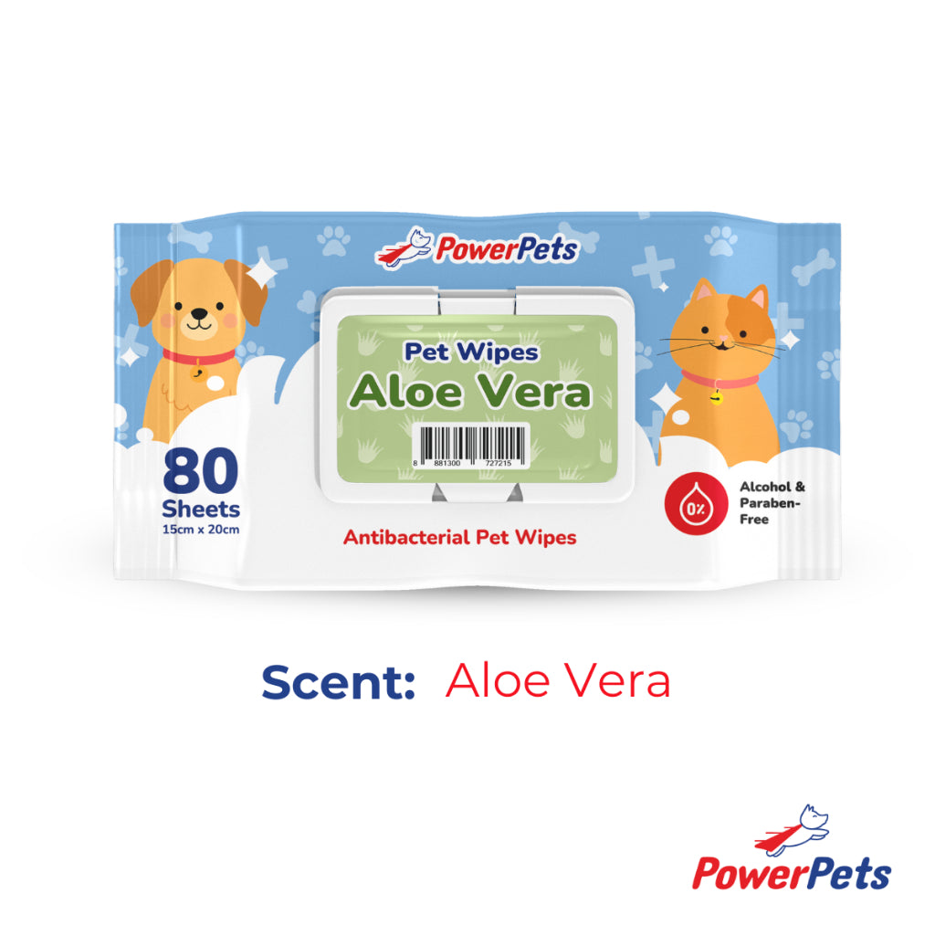 PowerPets Antibacterial Scented Pet Wet Wipes 80 Sheets – Alcohol & Paraben-Free, Gentle On Skin Aloe Vera