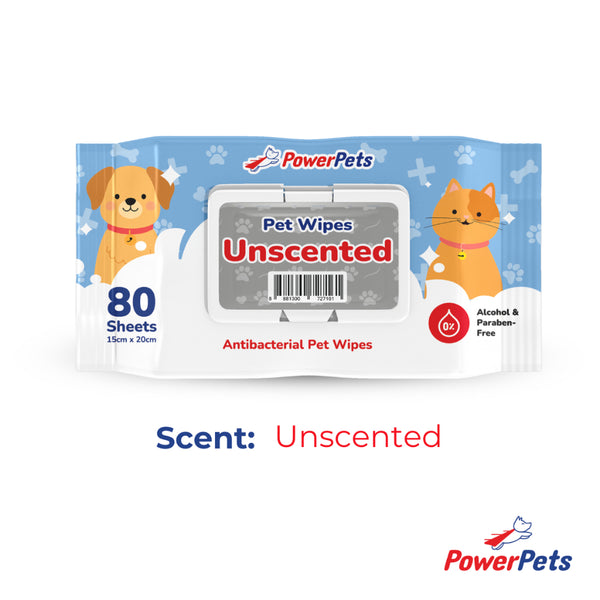 PowerPets Antibacterial Scented Pet Wet Wipes 80 Sheets – Alcohol & Paraben-Free, Gentle On Skin