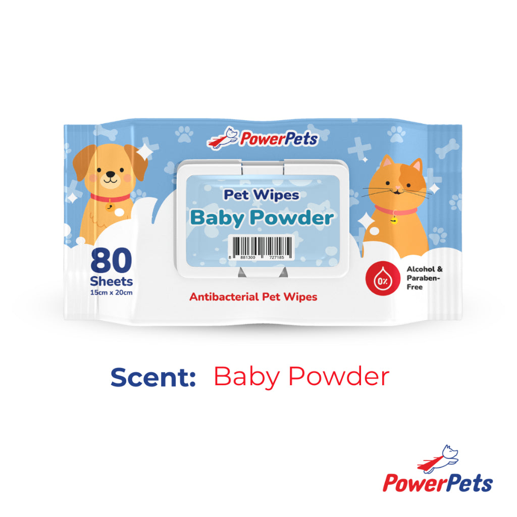 PowerPets Antibacterial Scented Pet Wet Wipes 80 Sheets – Alcohol & Paraben-Free, Gentle On Skin Baby Powder