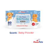 PowerPets Antibacterial Scented Pet Wet Wipes 80 Sheets – Alcohol & Paraben-Free, Gentle On Skin Baby Powder