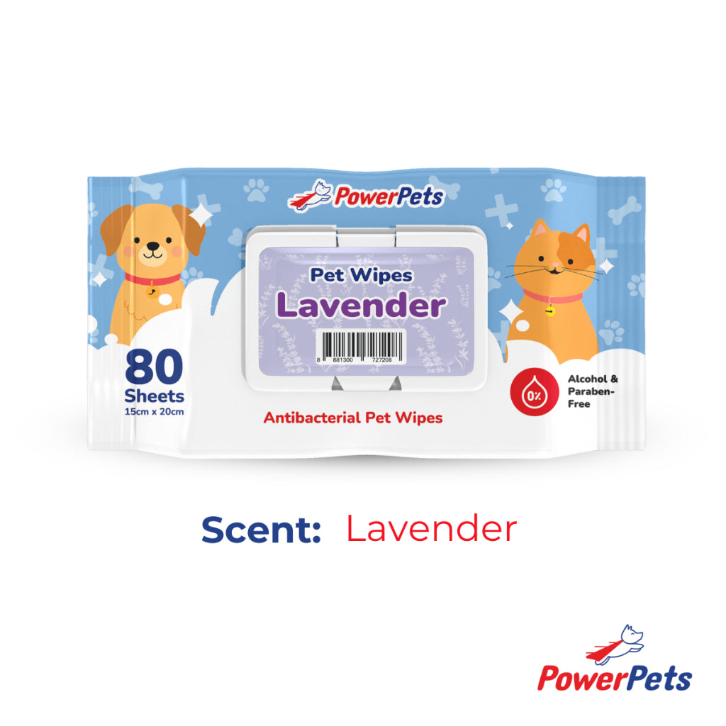 PowerPets Antibacterial Scented Pet Wet Wipes 80 Sheets – Alcohol & Paraben-Free, Gentle On Skin Lavender