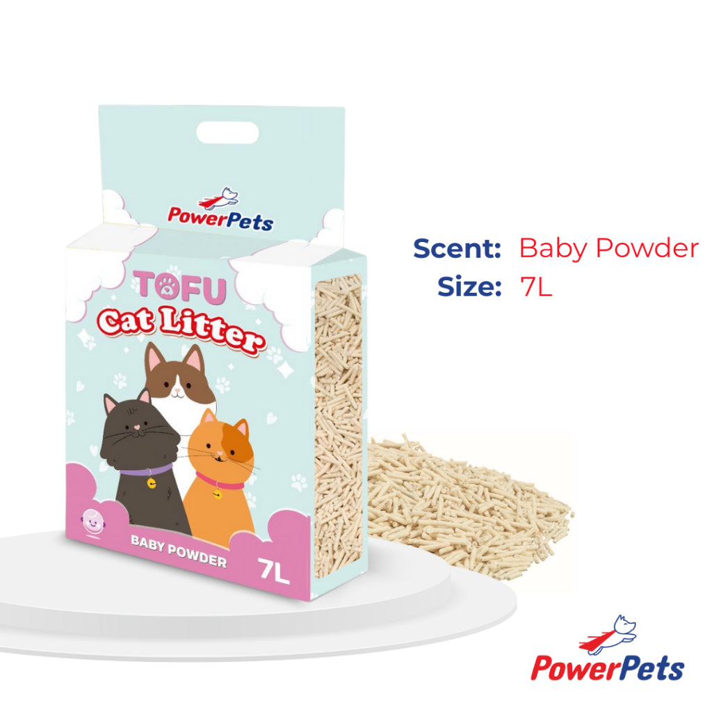 PowerPets Tofu Cat Litter 7L – Absorbent, Dust-Free, Clumping, Odor Control Baby Powder 7L