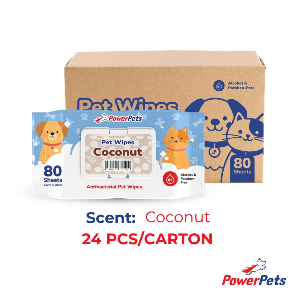 [Bundle of 24] PowerPets Antibacterial Pet Wet Wipes 80 Sheets – Alcohol & Paraben-Free, Hypoallergenic Coconut