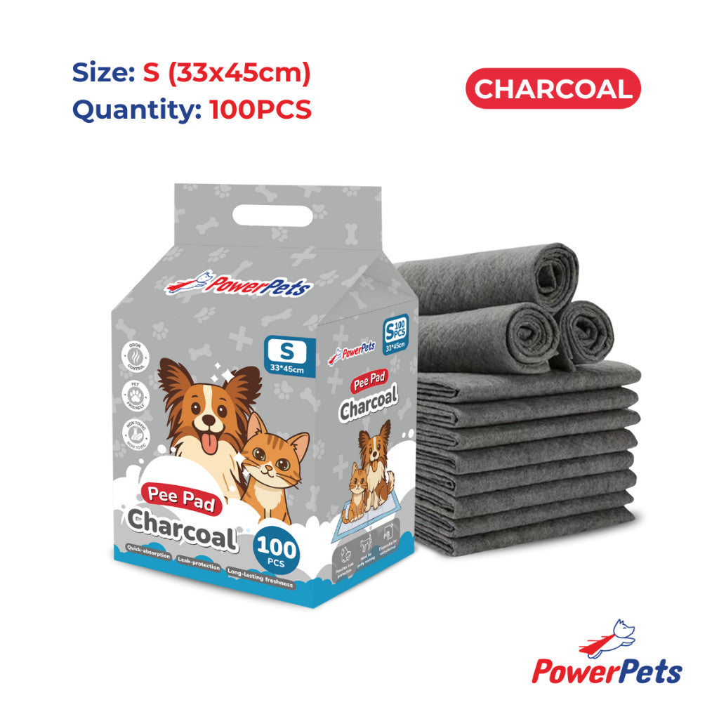 PowerPets Pet Pee Pad Original & Charcoal - Absorbent Odor Control Training Pad Sizes S–XL Char S: 33x45cm 100s