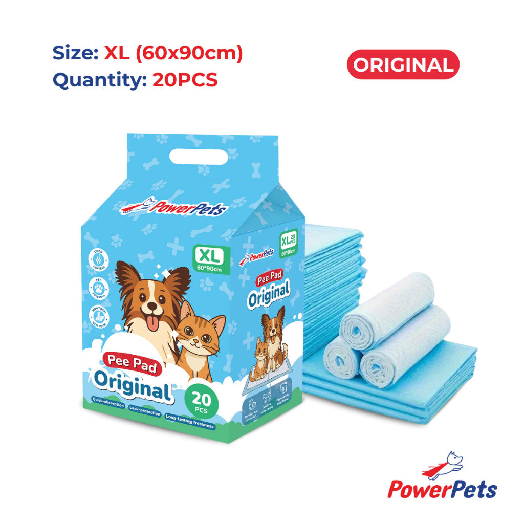 PowerPets Pet Pee Pad Original & Charcoal - Absorbent Odor Control Training Pad Sizes S–XL Orig XL: 60x90cm 20s