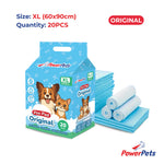 PowerPets Pet Pee Pad Original & Charcoal - Absorbent Odor Control Training Pad Sizes S–XL Orig XL: 60x90cm 20s